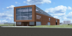 Student rendering of UB Police headquarters, called the Green Gateway and positioned on the Solar Strand site at the Flint Road entrance to North Campus.