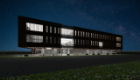 Night time rendering of UB Police headquarters, called the Green Gateway.