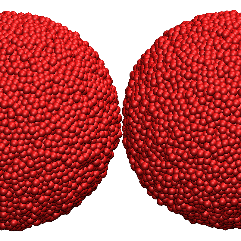 Animation of two nanoparticles colliding.