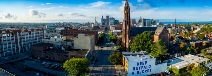 Aerial photo of downtown Buffalo. 