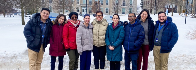 Members of the Diaz Lab near the South Campus quad on a snowy day. 