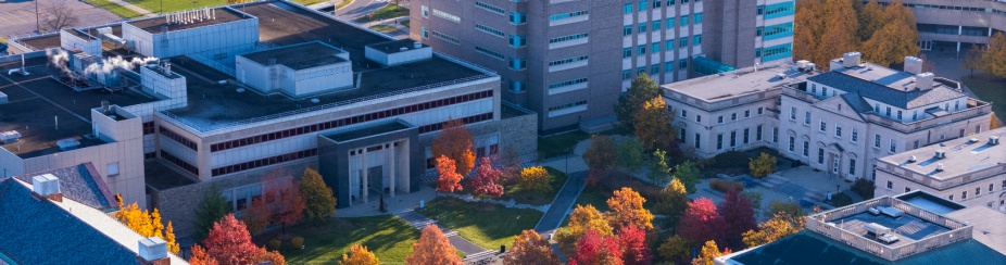 Aerial view of Squire Hall and the BRB. 