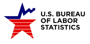 Logo Image for US Bureau of Labor Statistics. It has a star and is red, blue, and black. 