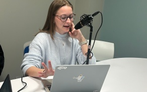 Current DDS student recording a podcast episode. 