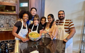 students participating in a cooking class. 
