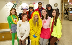 students dressed as characters from the television show "SpongeBob SquarePants" for the Halloween Costume Contest 2023. 