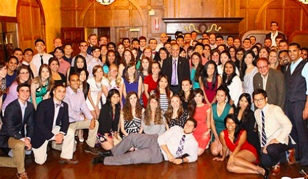 Members of Alpha Omega posing at an event. 