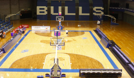 the basketball courth at alumni arena. 