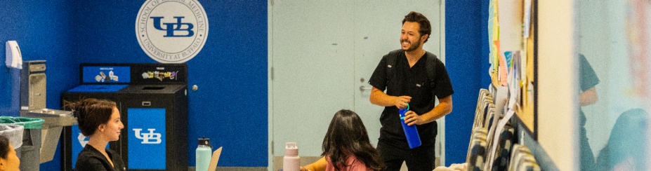 Three dental students relaxing in B30. 