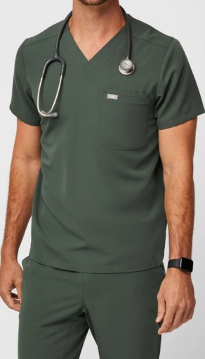 photo of student wearing moss green scrubs. 