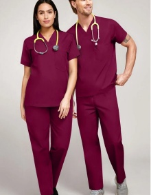 photo of burgandy dental scrubs.