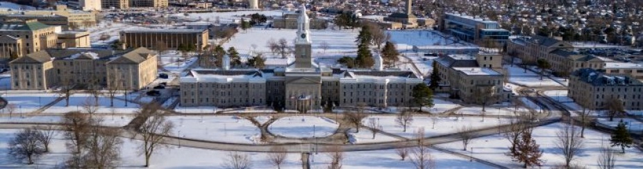UB South Campus aerial view during winter. 