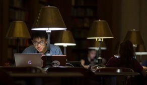 Student studying in the library. 