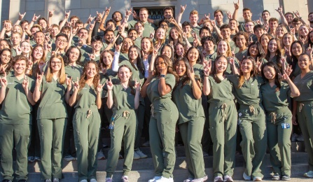 The Class of 2029 on the steps of Abbott Hall. 
