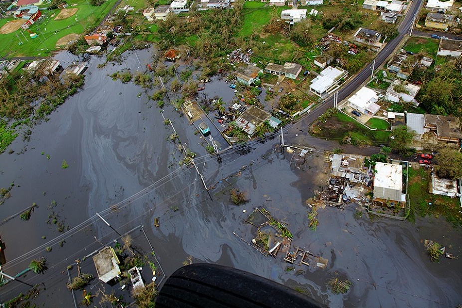 An aerial view of the devastation caused by Hurricane Maria in Puerto Rico.