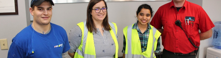 Student Black Belt candidates Fanni Kozma and Manimanjari “Manjari” Vemula, at center, pose with their supervisors at Sumitomo Rubber USA. At far left is Anthony Lauria and at far right is Christopher Holzmann.