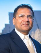 Amit Goyal in front of solar strand. 