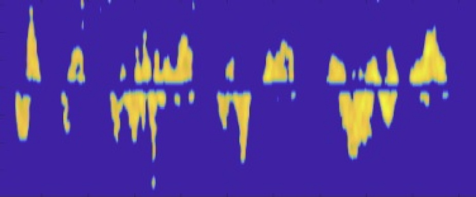 Illustration shows the acoustic soundwaves created by signing the phrase "I need help.". 