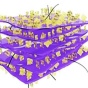 An illustration of molybdenum disulfide enriched with MXenes and carbon nanotubes. It looks like little bits of gold randomly placed on purple layers. 